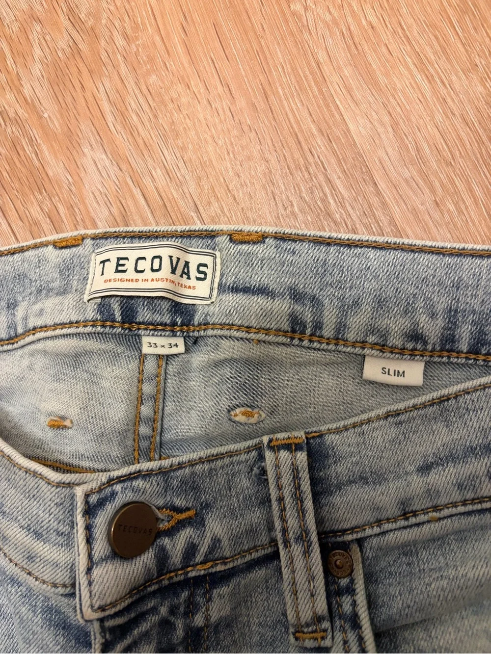 TECOVAS Slim Jean Men's 33x34 Light Blue Wash Western Stretch Denim